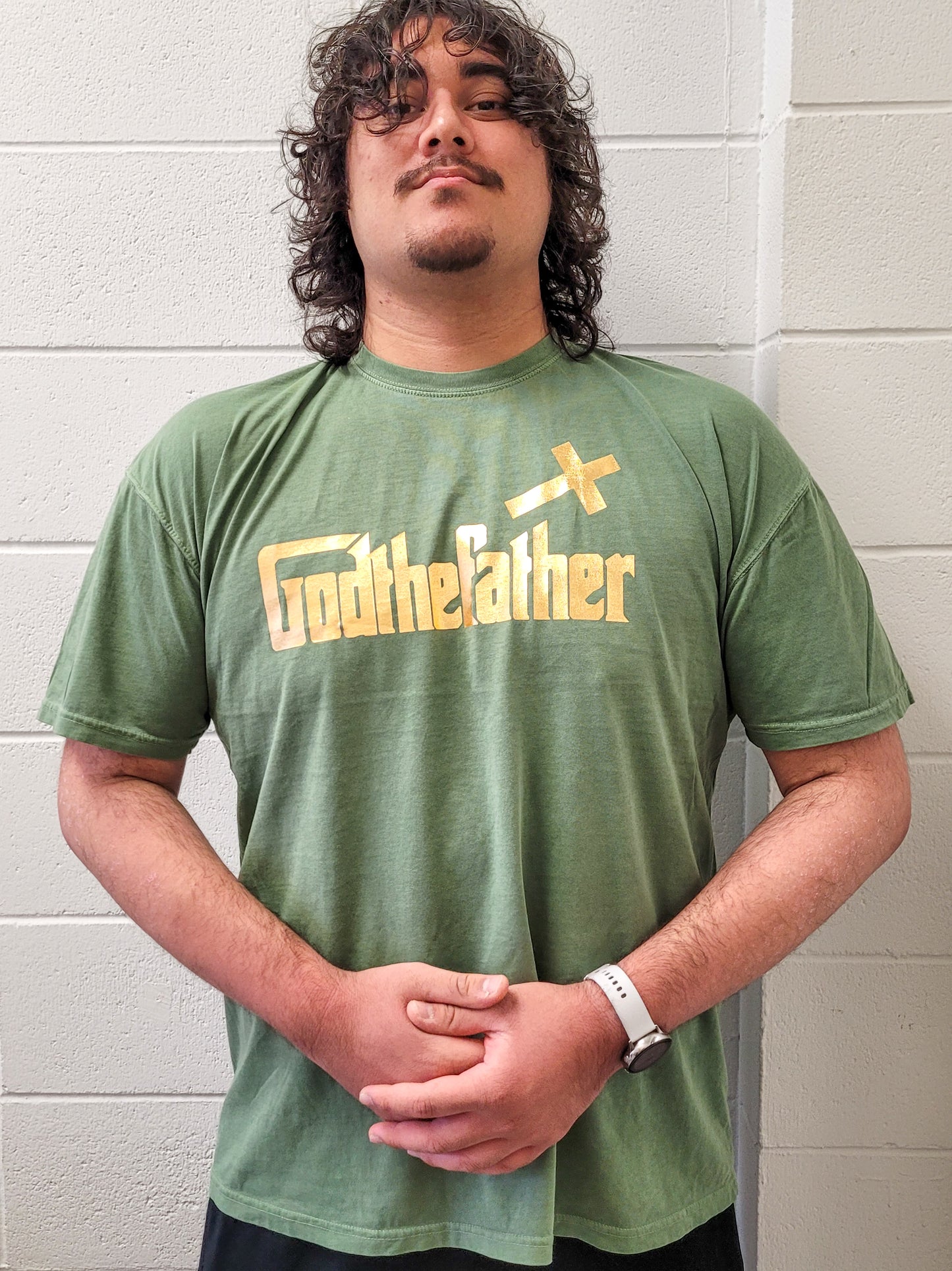 Godthefather with Cross in Gold Letters T-Shirt