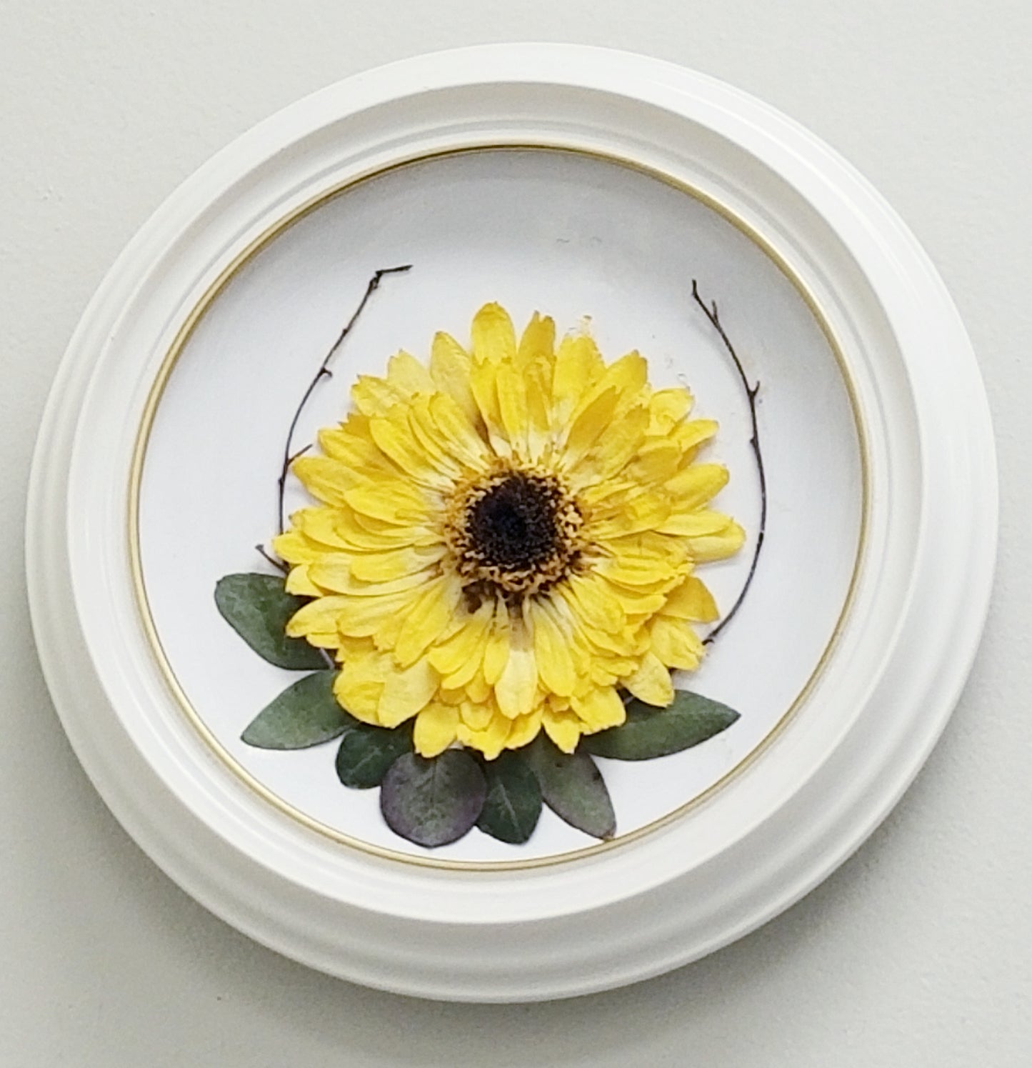 Yellow Dried Flower Hand Crafted on Porcelain Plate