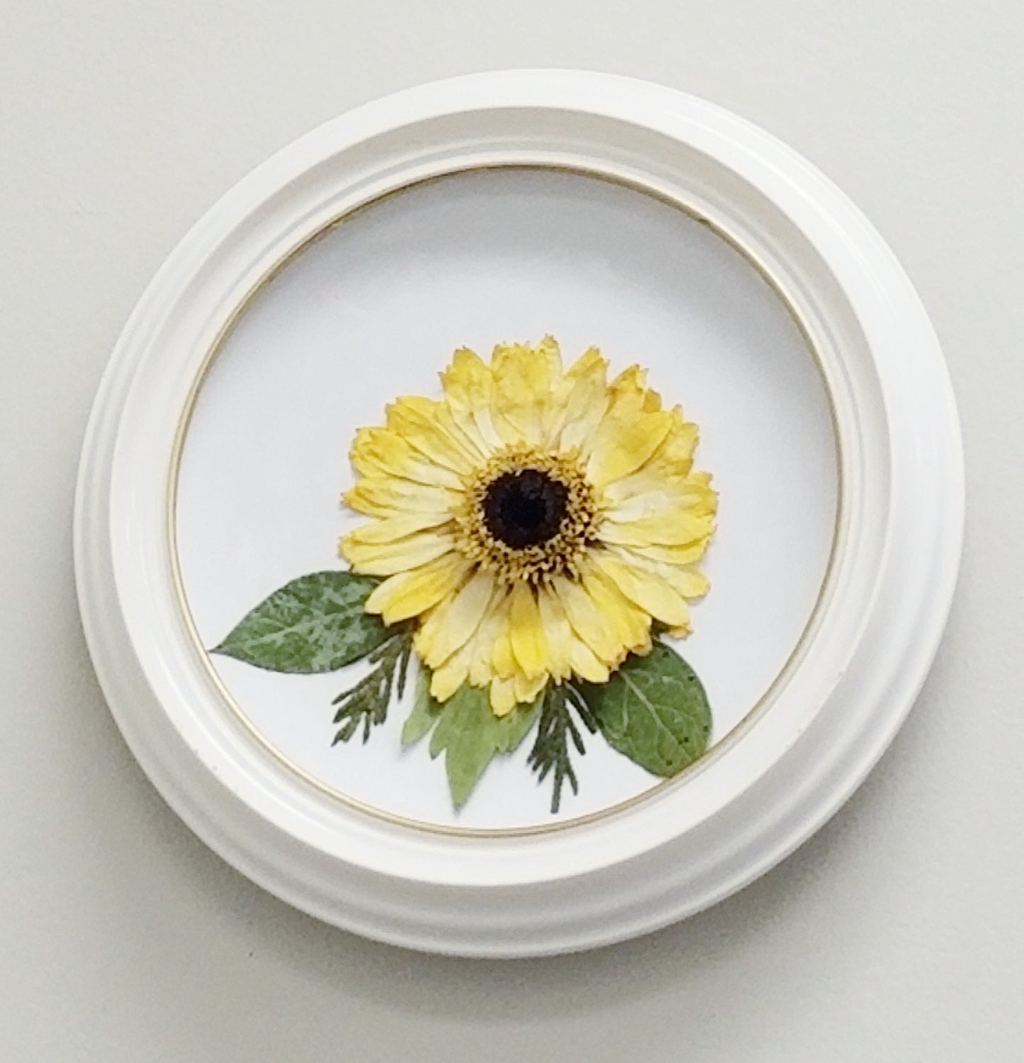 Yellow Dried Flower Hand Crafted on Porcelain Plate