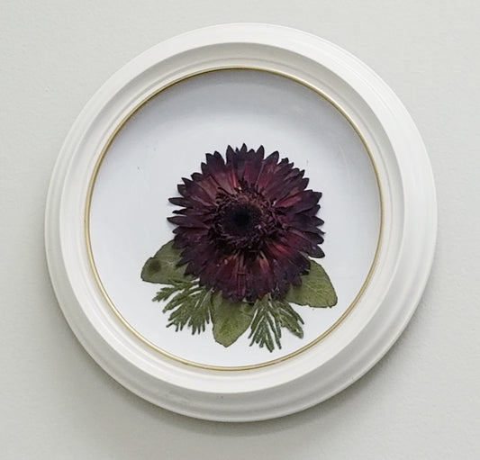 Burgandy Dried Flower Hand Crafted on Porcelain Plate