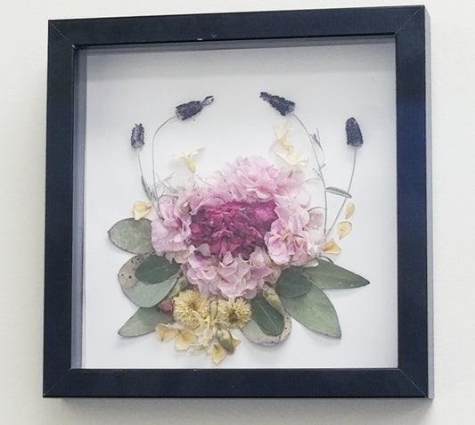 Pink Dried Flower Floral Arrangement Hand Crafted Framed Picture