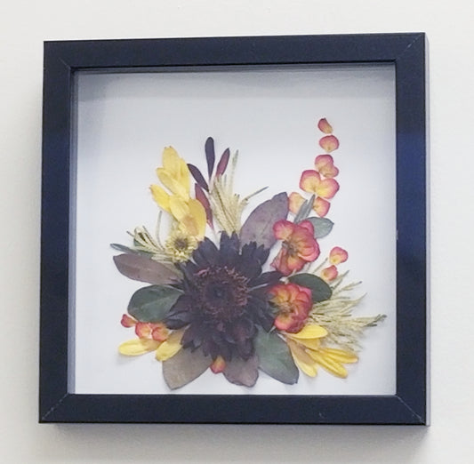 Autumn Dried Flower Floral Arrangement Hand Crafted in Framed Picture